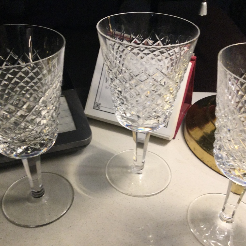 Signed Set of 3 Waterford Crystal Wine Glasses Alana Pattern